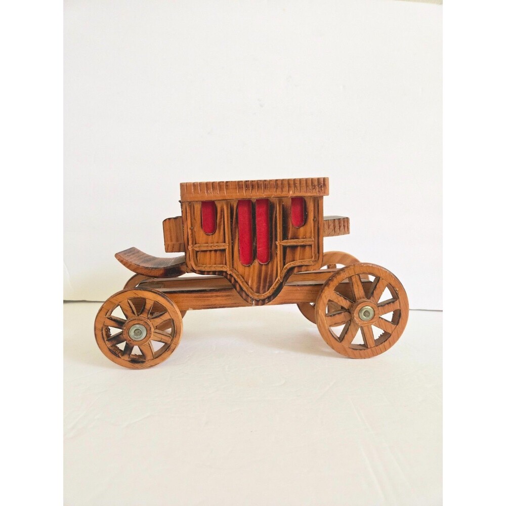 Vintage Handcrafted Wooden Western Stagecoach Box Trinket